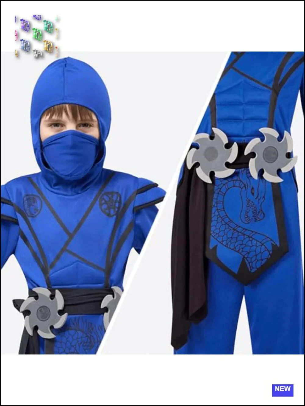 Kids Ninja Dragon Costume Jumpsuit Set with Mask, Belt, Gloves, Foam Dagger -